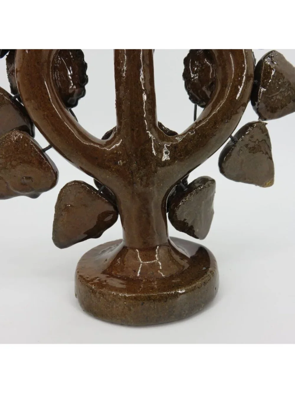 Tree Of Life Pottery Single Candleholder Candelabra Mexican Folk Art Flower Leaf